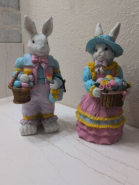 Cottontail Trails Vintage Easter Bunnies With Boxes, Spring Figurines